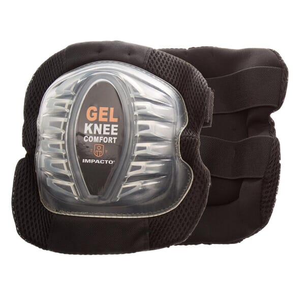 Impacto 86400000000 Breathable Knee Pad, Co-Polymer Rubber Cap, Gel Pad, Adjustable/Hook and Loop Closure, Elastic Top/Nylon Bottom Strap, 2 Straps, Black/Clear