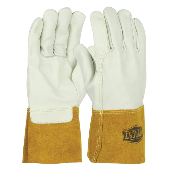 Ironcat Heavyweight Welding Gloves, L, Top Grain Cowhide Leather, Off-White, Unlined Lining, Gauntlet Cuff