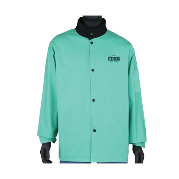 Ironcat IRONTEX 7050 Flame Resistant Jacket, Green, Cotton Sateen, Resists: Flame, Spark and Spatter, ASTM D6413