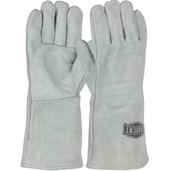 Ironcat 9010/L Welding Gloves, L, Shoulder Split Cowhide Leather, Gray, Cotton Lining, Gauntlet Cuff, 14 in L