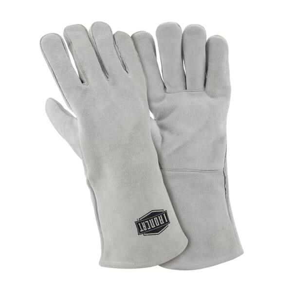 Ironcat 9010/L Welding Gloves, L, Shoulder Split Cowhide Leather, Gray, Cotton Lining, Gauntlet Cuff, 14 in L