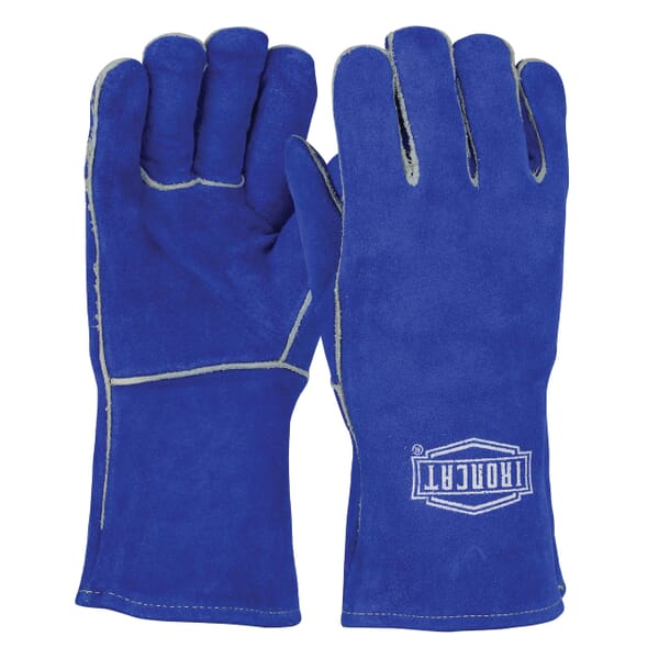 Ironcat 9012L Welding Gloves, Split Cowhide Leather/Kevlar Thread, Blue, Cotton/Foam Lining, Gauntlet Cuff, 12-1/2 in L