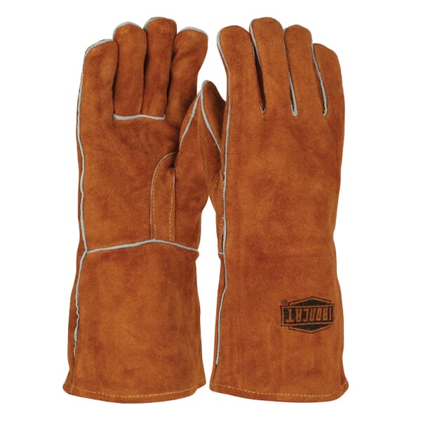 Ironcat 9020/L Welding Gloves, L, Split Cowhide Leather/Kevlar Thread, Brown, Cotton Lining, Gauntlet Cuff, 14 in L