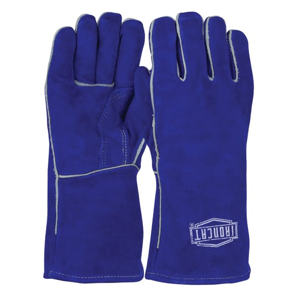 Ironcat 9041/L Industrial Grade Welding Gloves, L, Split Cowhide Leather/Kevlar Thread, Blue, Cotton/Foam Lining, Gauntlet Cuff, 14 in L