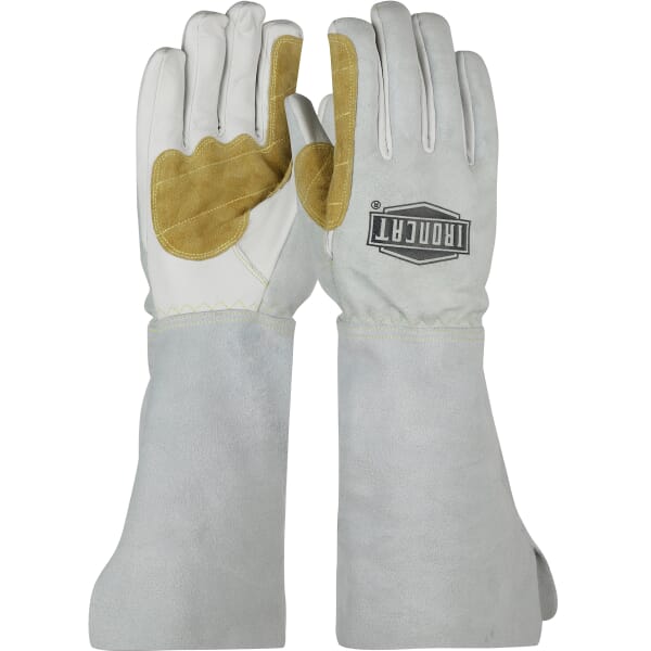 Ironcat 9072/XL 9072 Premium Grade MIG Welding Gloves, XL, Split Goat Leather/Snug Elastic/Kevlar Thread, Tan/White, Climax Aerogel Lining, Gauntlet Cuff, 17-1/4 in L