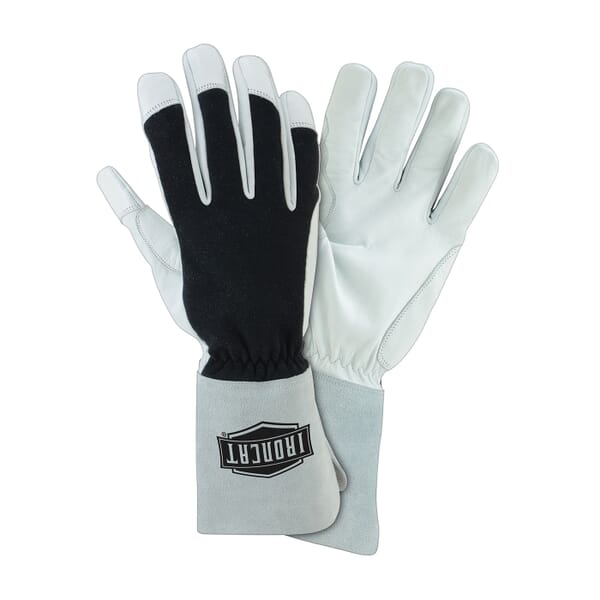 Ironcat 9073/L 9073 Premium Grade TIG Welding Gloves, Grain Goat Leather/Kevlar Thread/Nomex Fabric, Black/White, Gauntlet Cuff, 12 in L