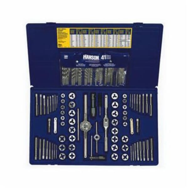 Irwin Hanson 26377 Combination Tap/Hex Die and Drill Bit Deluxe Set, 117 Pieces, #4-40 to 1/2-20 Tap Thread, #4-40 to 1/2-20 Die Thread, #43 to 16 Drill, BSP/NPT/UNC/UNF Thread, Hexagon Die, Spiral Flute Tap, Plug/Tapered Tap Chamfer