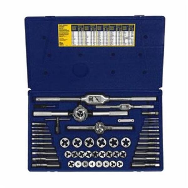 Irwin Hanson 26394 Combination Tap and Die Set, 53 Pieces, M3x0.5 to M18x2.5 Tap Thread, M3x0.5 to M18x2.5 Die Thread, BSP Thread, Hexagon Die