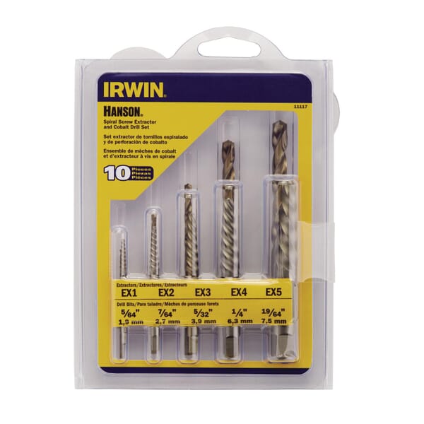 Irwin Hanson 11117 Screw Extractor and Drill Bit Combo Pack, 10 Pieces, Carbon Steel