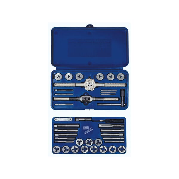 Irwin Hanson 23614 Combination Tap and Die Set, 39 Pieces, #4-40 to 1/2-20 Tap Thread, #4-40 to 1/2-20 Die Thread, NPT/UNC/UNF Thread, Round Die