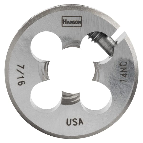 Irwin Hanson 3839 Adjustable Round Threading Die, 7/16-14 Thread UNC Thread, 1 in OD Die, High Carbon Steel