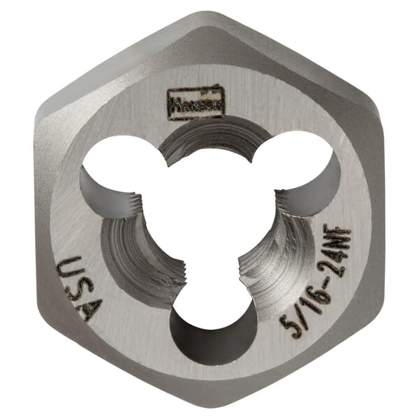 Irwin Hanson 7229 Flat Hex Rethreading Die, 5/16-24 Thread UNF Thread, 5/16 in THK, 11/16 in OD Die, High Carbon Steel