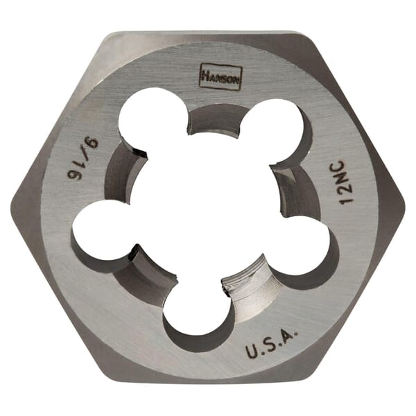 Irwin Hanson 7248ZR Re-Threading Hex Rethreading Die, 9/16-12 Thread UNC Thread, 1/2 in THK, High Carbon Steel