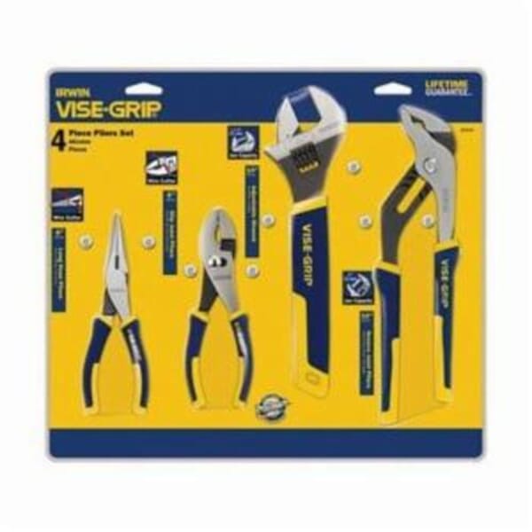 Irwin Vise-Grip 2078705 Professional Grade Traditional Plier Set, Groove Joint/Long Nose/Slip Joint, 4 Pieces, 2-1/4 in Max Jaw Opening, Serrated Jaw Surface