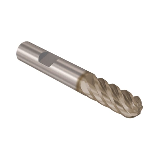 Seco JABRO Solid2 03067783 Solid2 JS730 Ball Nose High Performance Machining Single End Square End Mill, 20 mm Dia Cutter, 62 mm Length of Cut, 6 Flutes, 20 mm Dia Shank, 121 mm OAL, HXT/PVD Coated