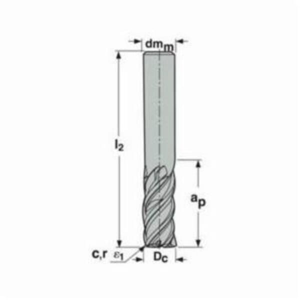 Seco JABRO Solid2 02881713 Solid2 JS554 High Performance Single End Universal End Mill, 12 mm Dia Cutter, 2.5 mm Corner Radius, 26 mm Length of Cut, 4 Flutes, 12 mm Dia Shank, 83 mm OAL, SIRON-A/PVD Coated