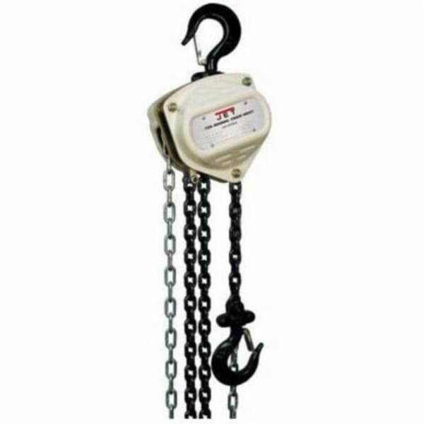 JET S90-100-10 Light Duty Manual Chain Hoist, 1 ton Load, 10 ft H Lifting, 12 in Min Between Hooks, 1.8 in Hook Opening, 60 lb Rated
