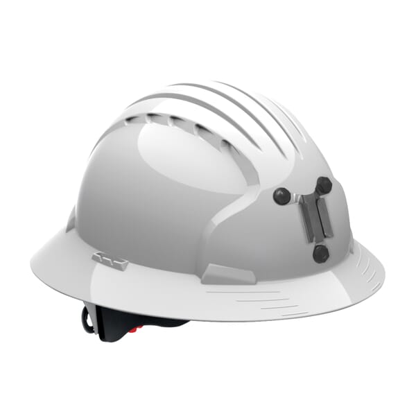 JSP Evolution 6161M Deluxe Full Brim Non-Vented Mining Hard Hat, HDPE Shell/Non-Corrosive Steel Lamp Bracket, 6-Point Polyester Strap Suspension, ANSI Electrical Class Rating: Class E, ANSI Impact Rating: Type I, Wheel Ratchet Adjustment