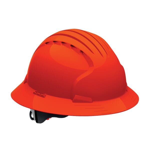 JSP Evolution Deluxe 6151 Full Brim Non-Vented Hard Hat, SZ 6-5/8 Fits Mini Hat, SZ 8 Fits Max Hat, HDPE, 6-Point Suspension, ANSI Electrical Class Rating: Class E, ANSI Impact Rating: Type I, Ratchet Adjustment