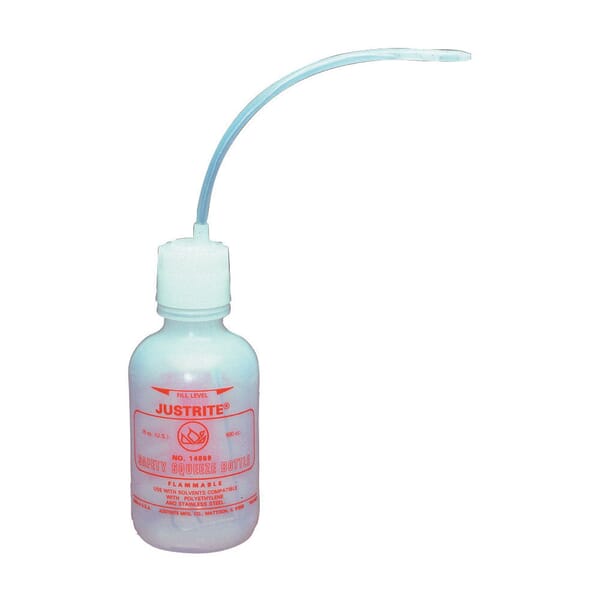 Justrite 14009 Dispensing Bottle With Flexible Dispensing Tube, 16 oz, 3 in Dia x 7-1/2 in H, Polyethylene, White