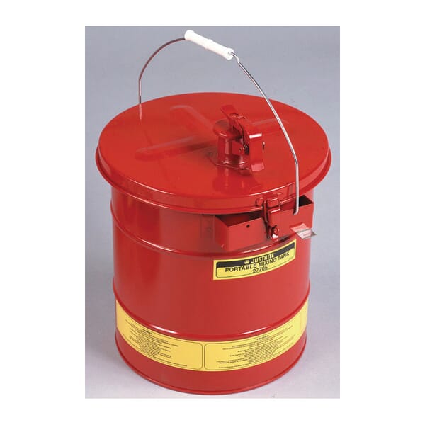 Justrite 27705 Portable Mixing Tank With Flame Arrester, 5 gal Capacity, 15 in Dia x 16 in H, Galvanized Steel, Red