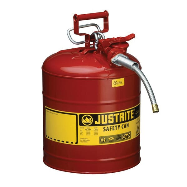 Justrite 7250120 Type II Flammables Safety Can, 5 gal Capacity, 11-3/4 in Dia x 17-1/2 in H, Red
