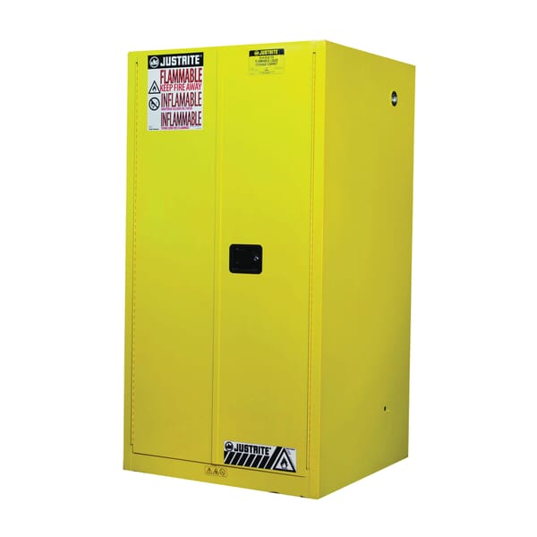 Justrite 896000 Sure-Grip EX Flammable Safety Cabinet – 60 Gal, 65"H x 34"W x 34"D, Manual Close Doors, 2 Shelves, FM/OSHA/NFPA Compliant, U-Loc Handle, Yellow