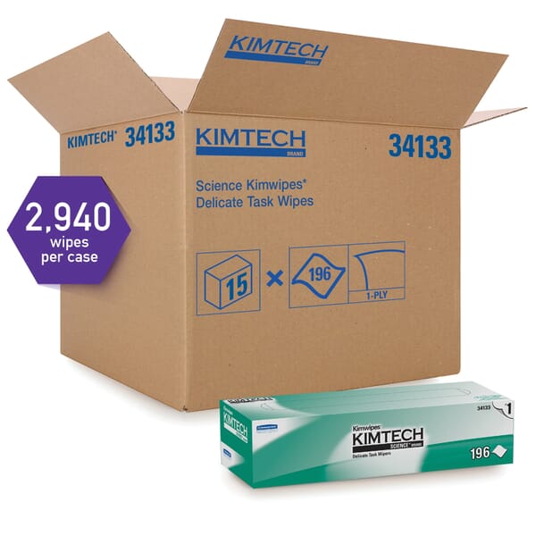 Kimtech* Kimwipes* 34133 Delicate Task Wiper, 11.8 in W, 196 Wipes Capacity, Tissue, White