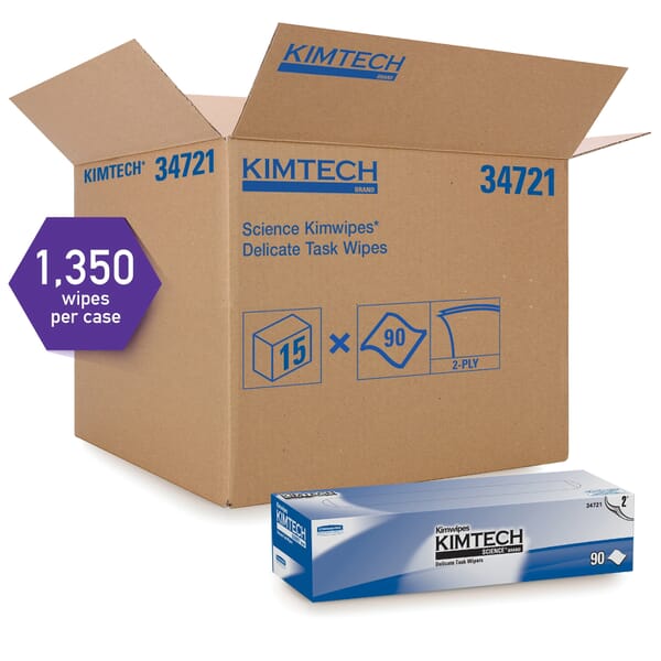Kimtech* Kimwipes* 34721 Delicate Task Wiper, 14.7 in W, 90 Sheets Capacity, Tissue, White