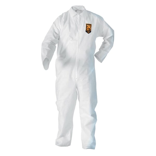 KleenGuard A10 Breathable Collared Light Duty Lightweight Disposable Coverall, Unisex, White, SMS Fabric
