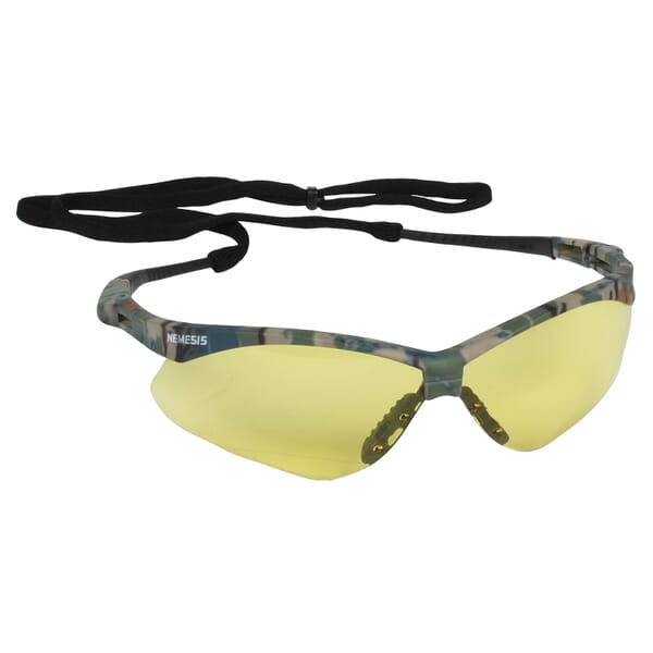 KleenGuard 22610 V30 Nemesis Lightweight Safety Glasses With Neck Cord, Anti-Fog, Amber Lens, Wrap Around Frame, Camouflage, Nylon Frame, Polycarbonate Lens, ANSI Z87.1-2010, CSA Certified