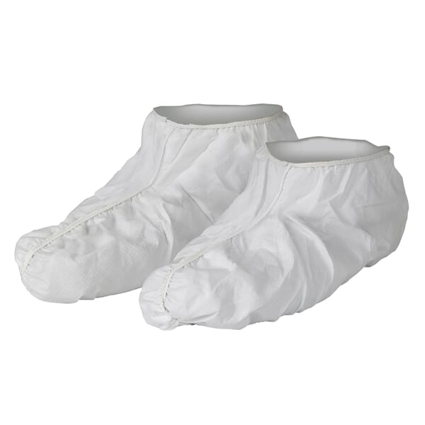 KleenGuard 27000 A40 Shoe Cover, Universal Fits Shoe, White, Elastic Closure, Microporous Film Laminate Outsole, Resists: Particles, Splash and Water, Specifications Met: ASTM F 1670, ANSI/ISEA 101-1996 (R2008), NEPA 99
