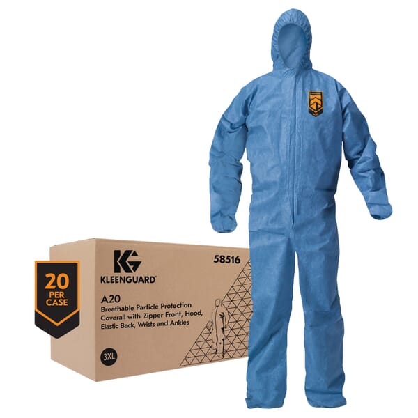 KleenGuard 58516 A20 Breathable Lightweight Disposable Coverall, 3XL, Blue, SMS Fabric, 31-3/4 in Chest, 42 in L Inseam