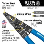 Klein 1010 Long Nose Multi-Purpose Stripper, 22 to 10 AWG Cable/Wire