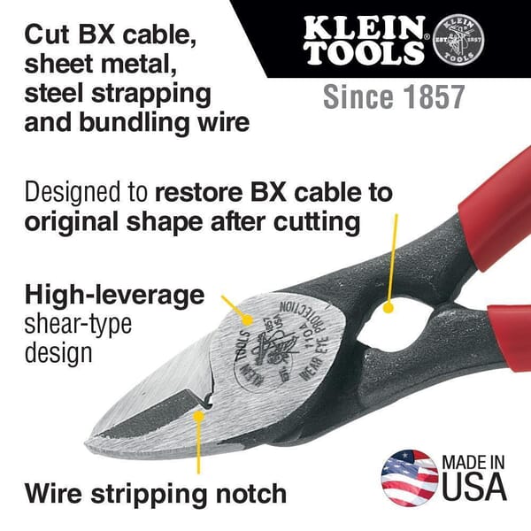 Klein 1104 All Purpose Compact Lightweight Shear and BX Cutter, 7/8 in L of Cut, 7-5/8 in OAL, Plastic Handle