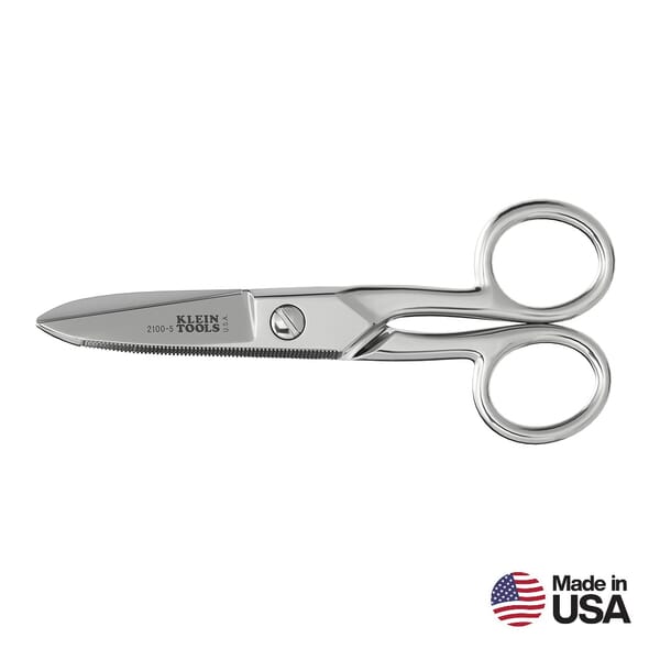 Klein 2100-5 Electricians Scissor, 1-7/8 in L of Cut, 5-1/4 in OAL, Steel Blade