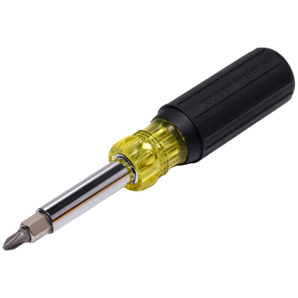 Klein 32500 11-in-1 Multi-Bit Screwdriver, 6 Pieces, #1, #2, 3/16 in, 1/4 in, T10, T15 Range, Cushion Grip Handle, Steel, ASME Specified