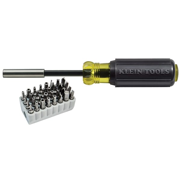 Klein 32510 Magnetic Tamperproof Multi-Bit Screwdriver, 32 Pieces, Cushion Grip Handle, Steel, ASME Specified