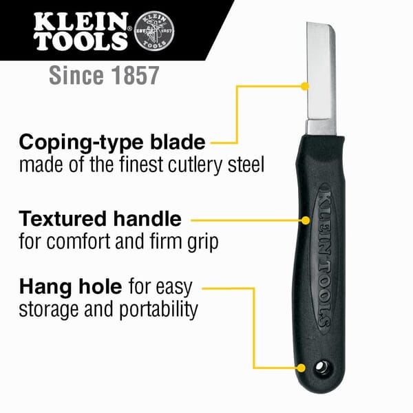 Klein 44200 Special Purpose Cable Splicer Knife, Coping Type Short Blade, Steel Blade, 1 Blades Included, 6-1/4 in OAL