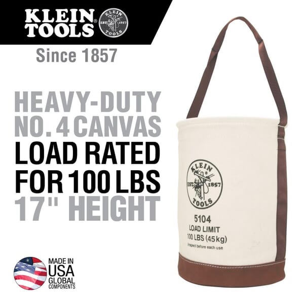 Klein 5104 Heavy Duty Bottom Bucket, 17 in H, 1 Pocket, #4 Canvas, Off-White