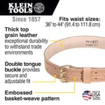 Klein 5415 Heavy Duty Embossed Tool Belt, Size M, Leather, Tan