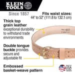 Klein 5415XL Embossed Heavy Duty General Purpose Tool Belt, Size XL, Leather, Tan