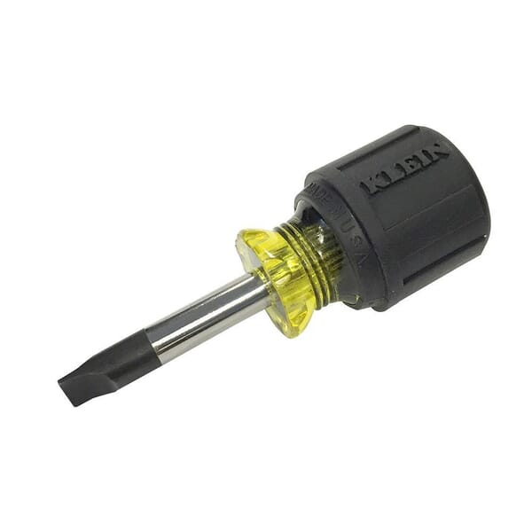 Klein Cushion-Grip 600-1 Screwdriver, 5/16 in Cabinet Point, Steel Shank, 3-7/16 in OAL, Rubber Handle, Polished Chrome, ANSI/ASME Specified