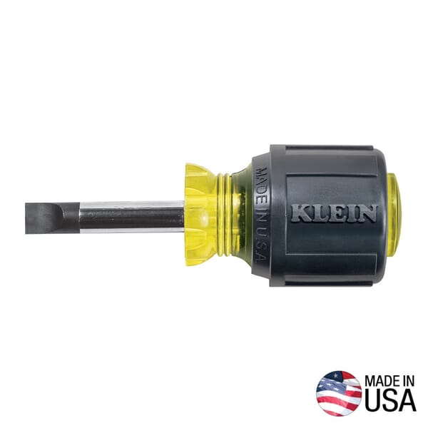 Klein Cushion-Grip 600-1 Screwdriver, 5/16 in Cabinet Point, Steel Shank, 3-7/16 in OAL, Rubber Handle, Polished Chrome, ANSI/ASME Specified