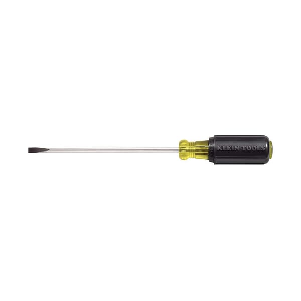 Klein Cushion-Grip 601-10 Screwdriver, 3/16 in Cabinet Point, Steel Shank, 13-3/4 in OAL, Acetate Handle, Polished Chrome, ANSI/ASME Specified