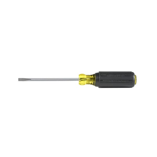 Klein Cushion-Grip 601-4 Screwdriver, 3/16 in Cabinet Point, Steel Shank, 7-3/4 in OAL, Rubber Handle, Polished Chrome, ANSI/ASME Specified