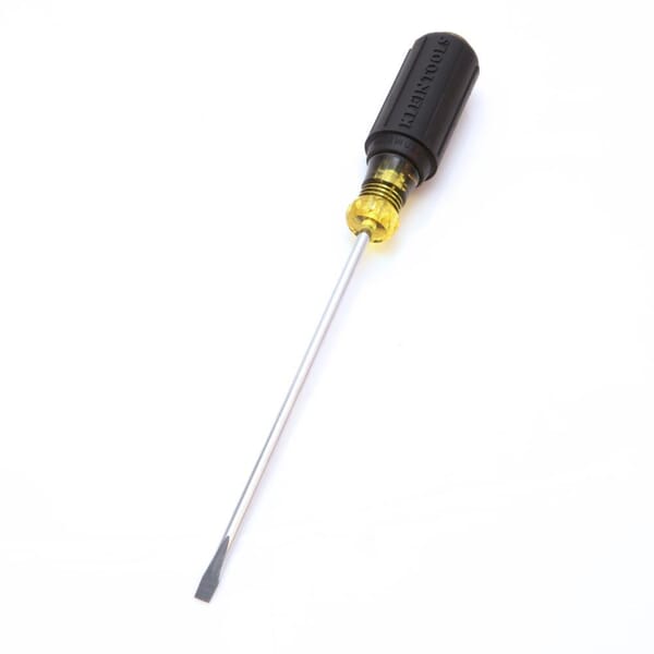 Klein Cushion-Grip 601-6 Screwdriver, 3/16 in Cabinet Point, Steel Shank, 9-3/4 in OAL, Acetate Handle, Polished Chrome, ANSI/ASME Specified