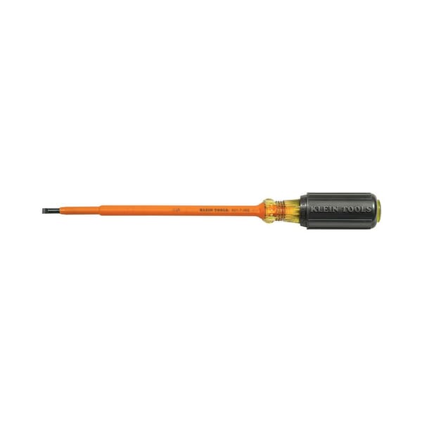 Klein 601-7-INS Screwdriver, 3/16 in Cabinet Point, Steel Shank, 10-3/4 in OAL, Plastic Handle, Black Oxide, ASTM F1505