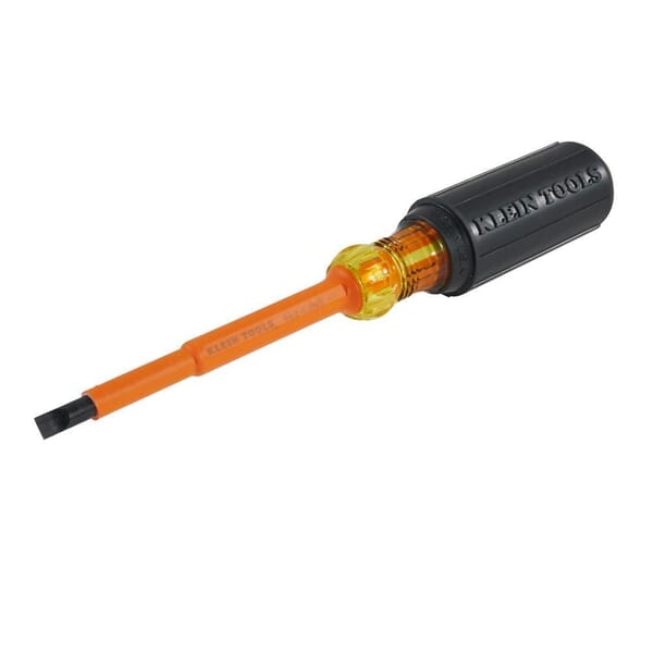 Klein 602-4-INS Screwdriver, 1/4 in Cabinet Point, Steel Shank, 8.313 in OAL, Plastic Handle, Black Oxide, ASTM F1505