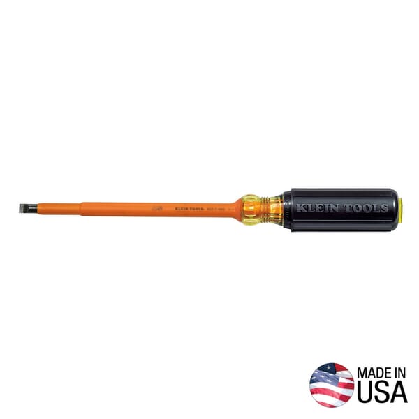 Klein 602-7-INS Screwdriver, 5/16 in Cabinet Point, Steel Shank, 12-3/8 in OAL, Plastic Handle, Black Oxide, ASTM F1505